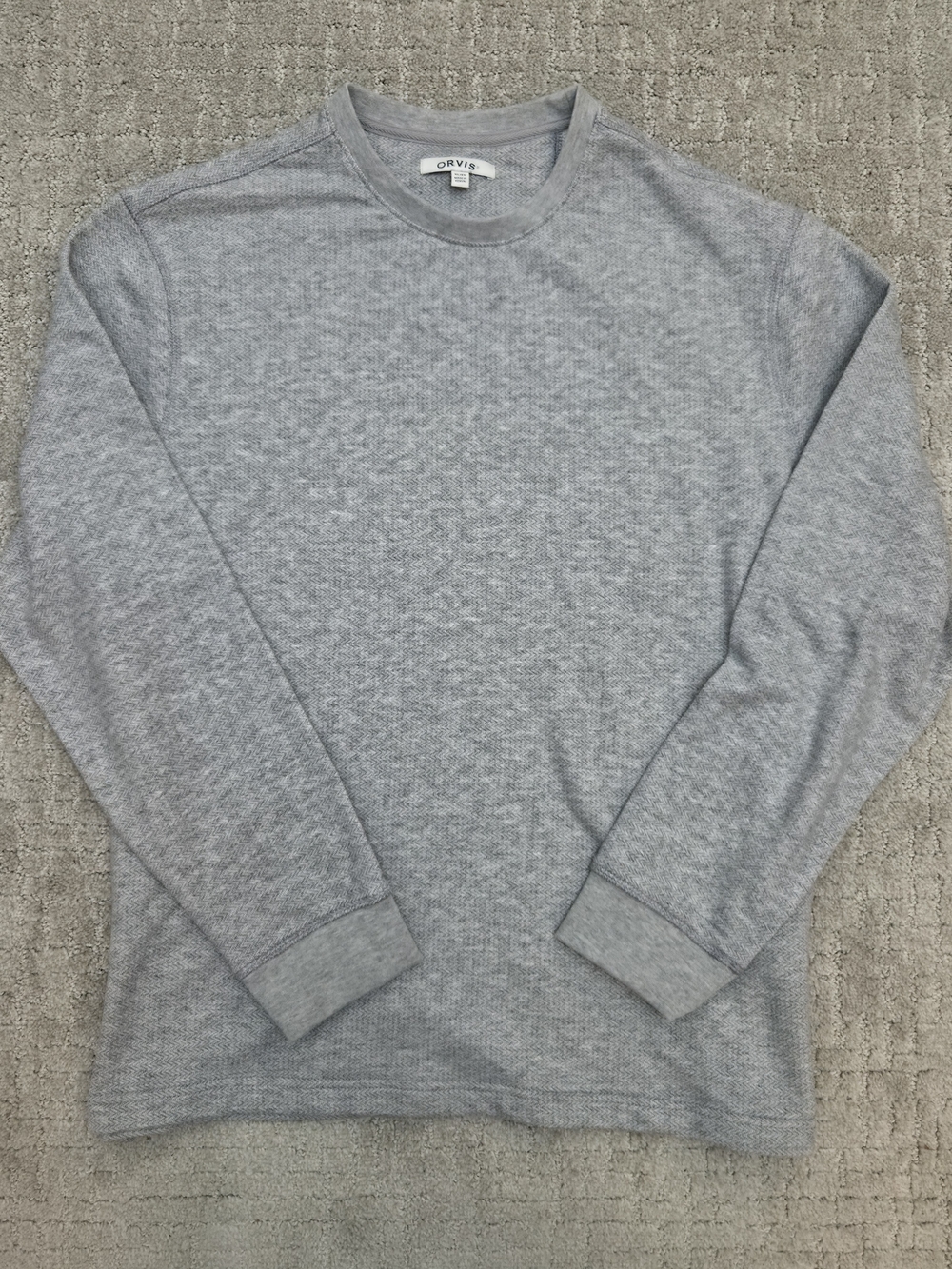 Orvis Mens XL Long Sleeve Crewneck Sweater Textured Herringbone Knit Gray